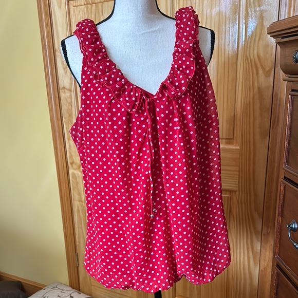 Dress Barn Tops - Dress Barn Ruffled Red and White Blouse Relaxed Fit